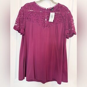 NWT, Torrid dark purple, lace mix crepe top, size 2X (18-20)